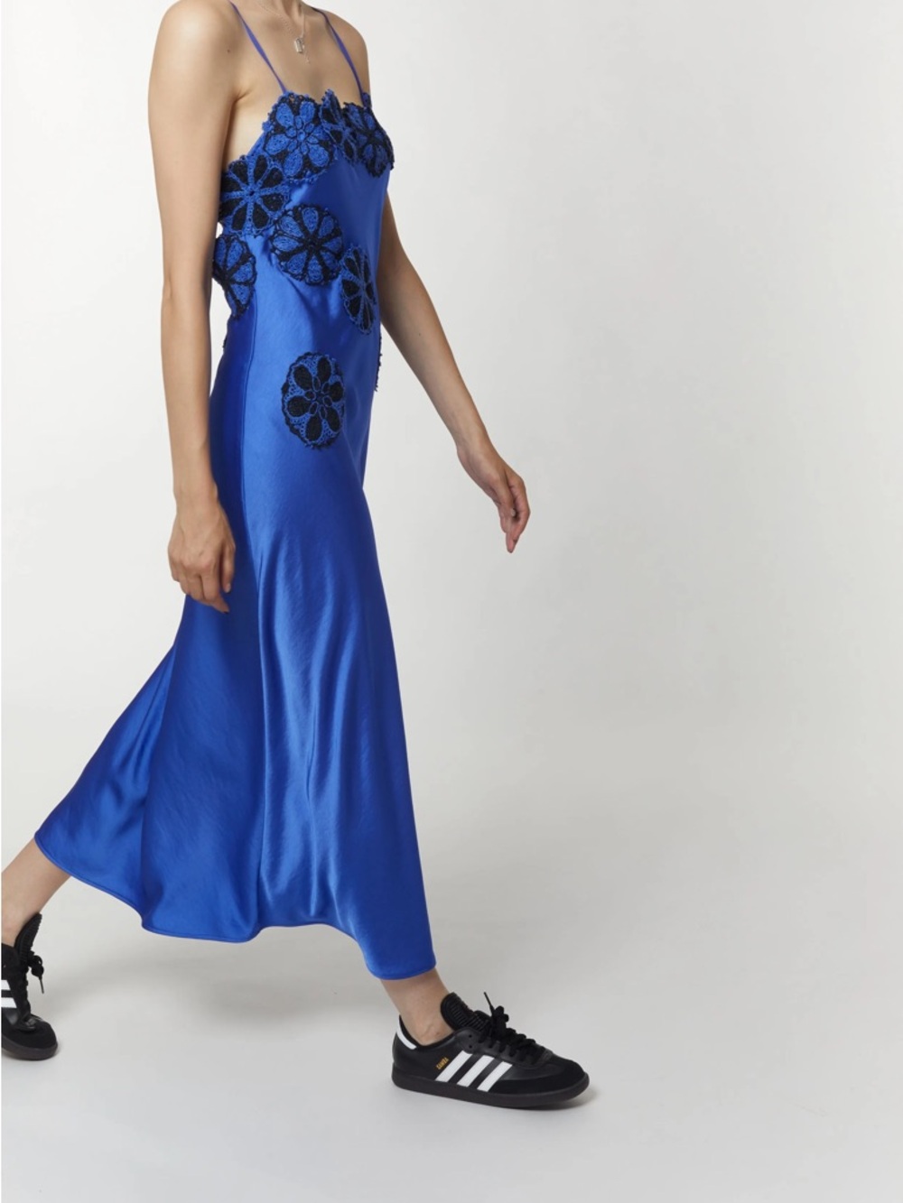 Saint Art Sage Slip Dress with Crochet French Blue